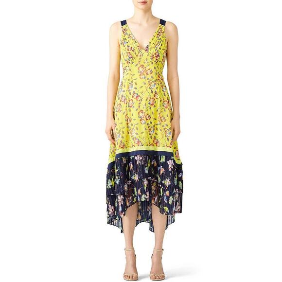 Tanya Taylor Everly Garden Print Dress Maxi Sleeveless Yellow/Navy Size 4 - Picture 1 of 15